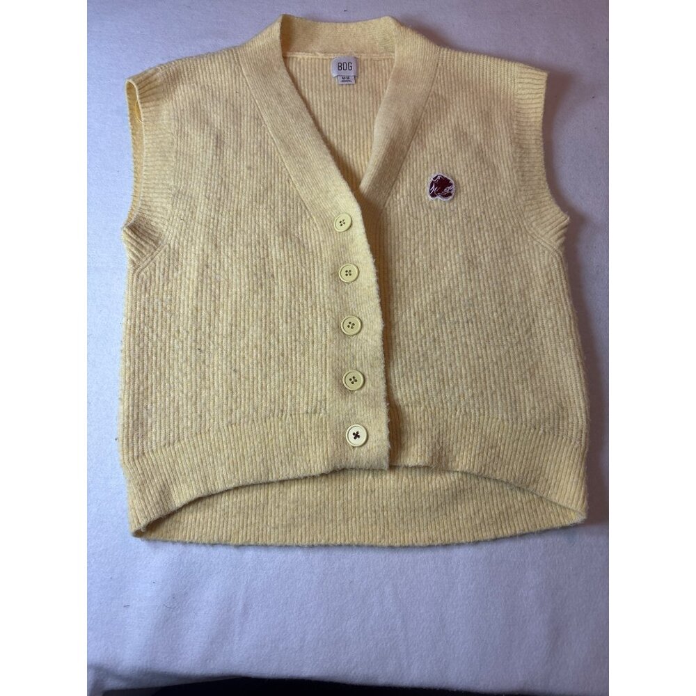 BDG Womens Yellow Button-Up Sleeveless Cardigan With Embroidered Patch size M